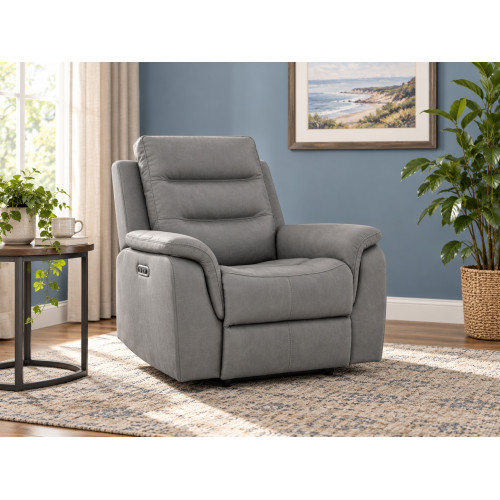 Boone Leather Reclining Chair Grey